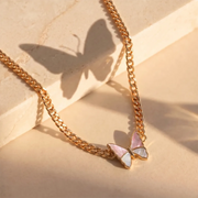 14K Gold-Plated Pink/White Mother-of-Pearl Butterfly Necklace