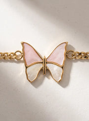 14K Gold-Plated Pink/White Mother-of-Pearl Butterfly Necklace