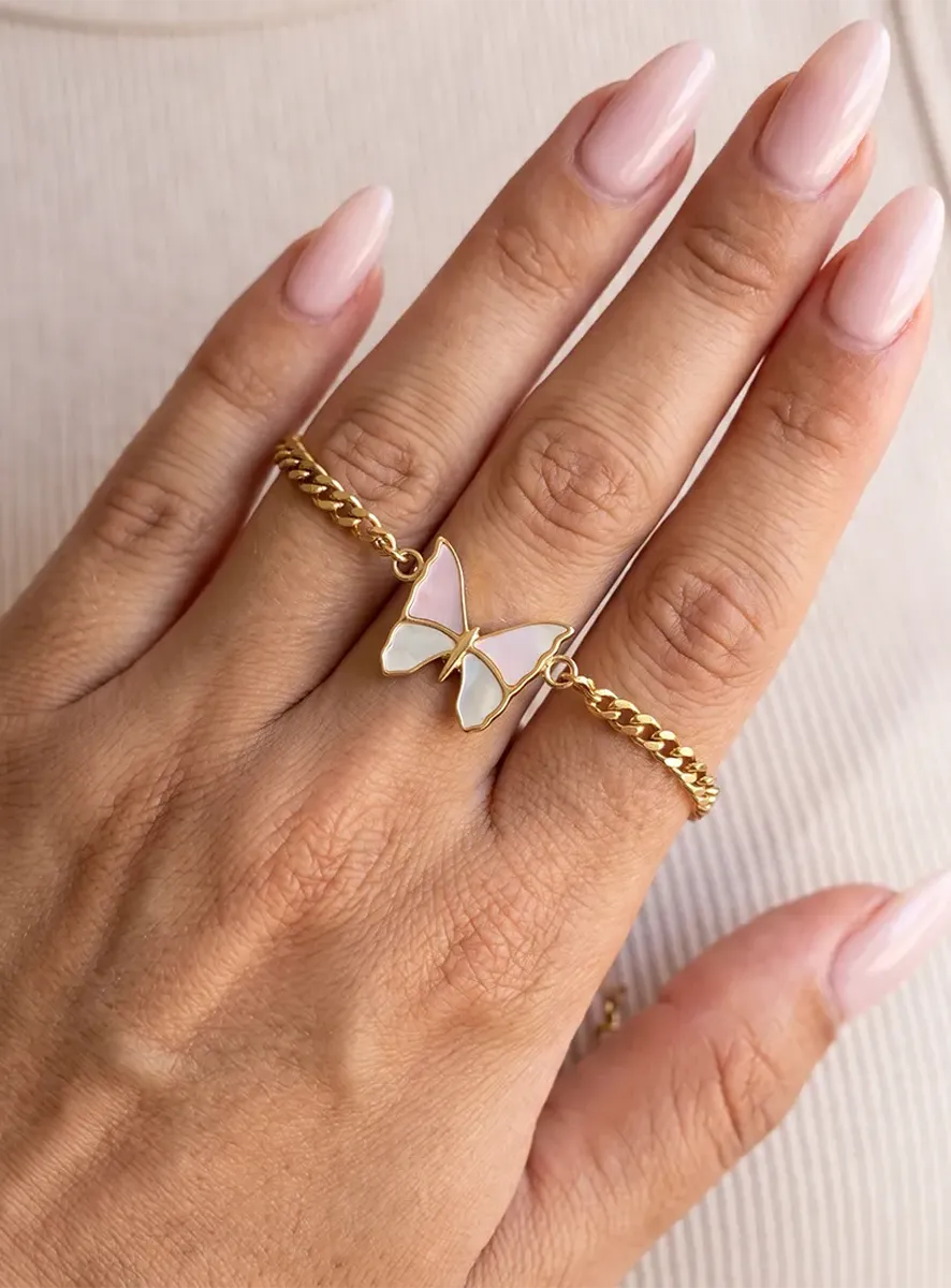 14K Gold-Plated Pink/White Mother-of-Pearl Butterfly Necklace