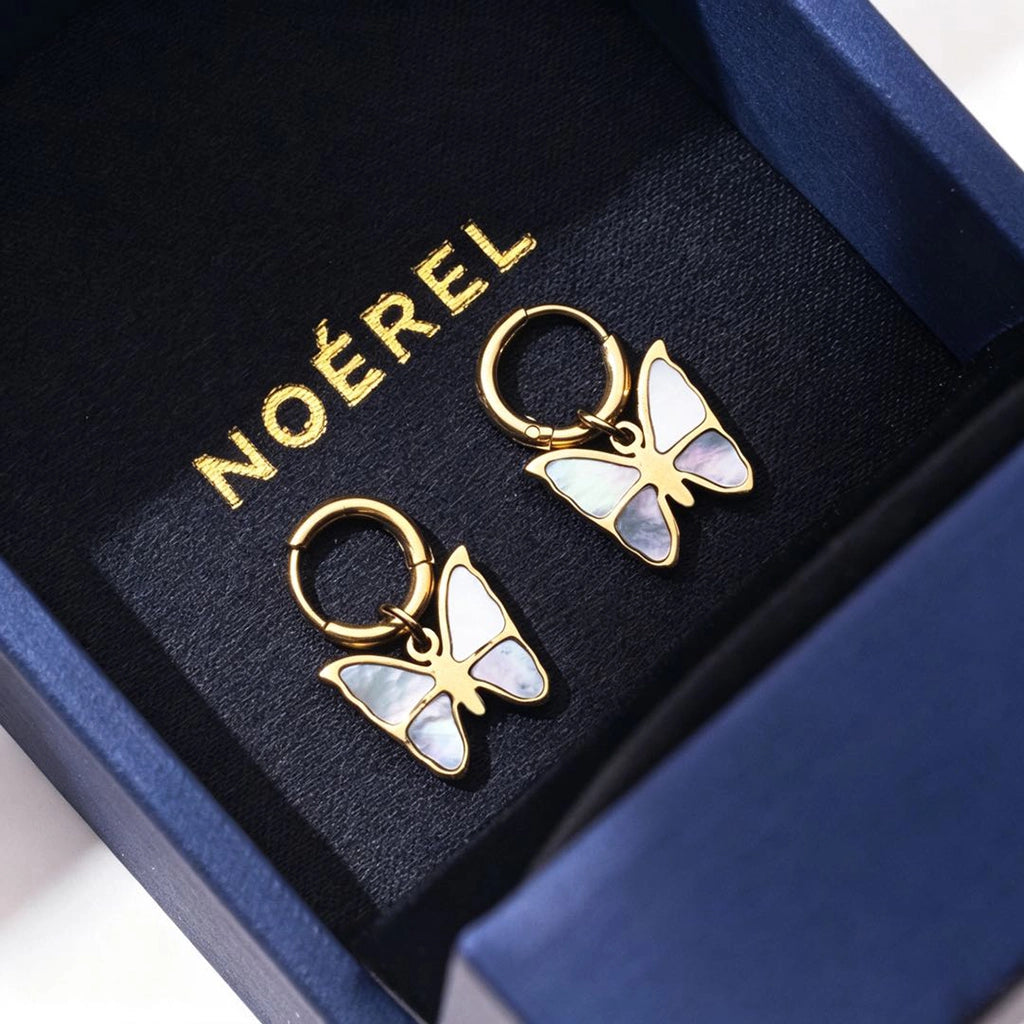 14K Gold-Plated Pale Blue Mother-of-Pearl Butterfly Earring