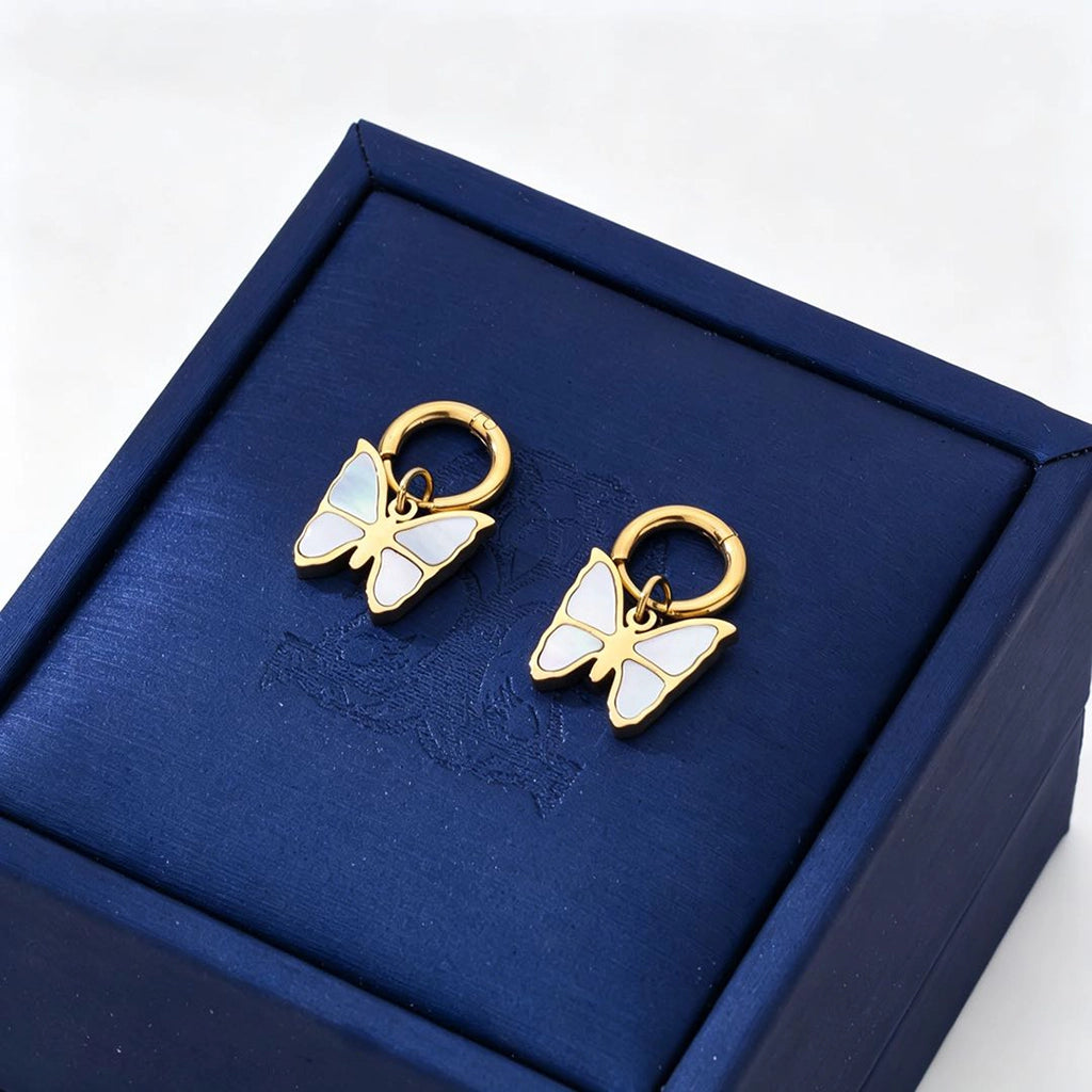 14K Gold-Plated Pale Blue Mother-of-Pearl Butterfly Earring