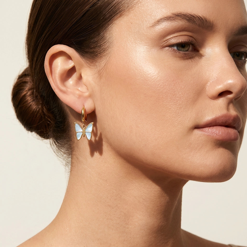 14K Gold-Plated Pale Blue Mother-of-Pearl Butterfly Earring