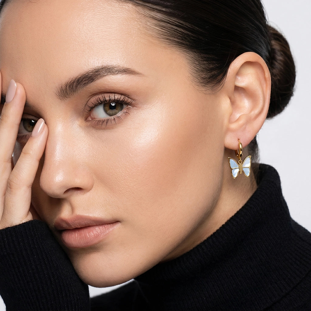 14K Gold-Plated Pale Blue Mother-of-Pearl Butterfly Earring