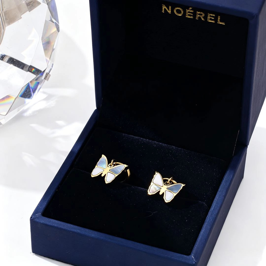 14K Gold-Plated Pale Blue Mother-of-Pearl Butterfly Earring