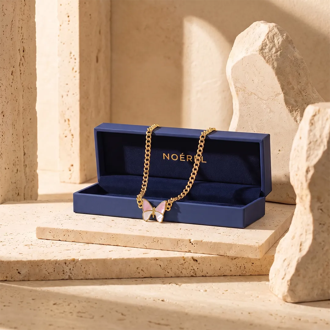 14K Gold-Plated Pink/White Mother-of-Pearl Butterfly Necklace