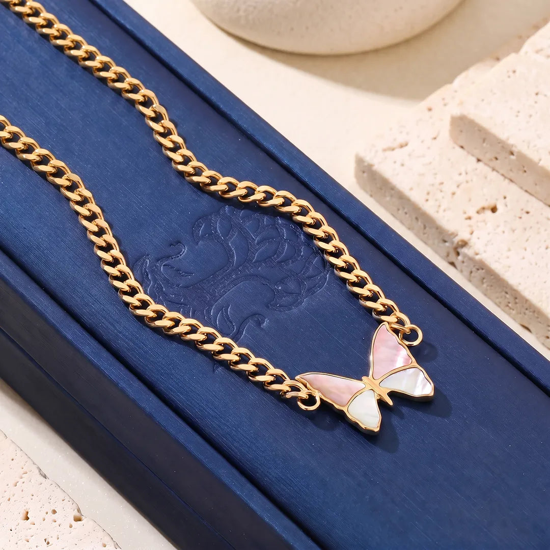 14K Gold-Plated Pink/White Mother-of-Pearl Butterfly Necklace