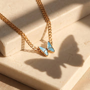 14K Gold-Plated Pale Blue Mother-of-Pearl Butterfly Necklace