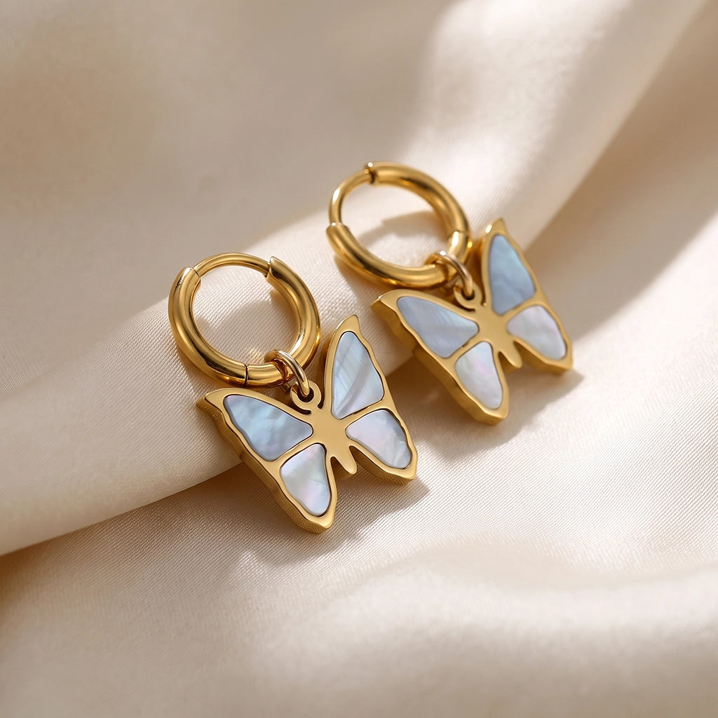 14K Gold-Plated Pale Blue Mother-of-Pearl Butterfly Earring