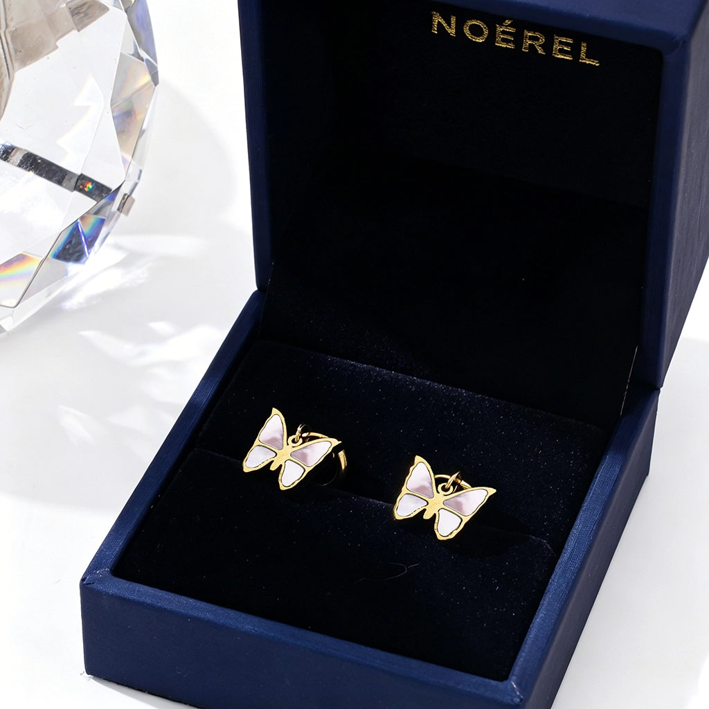 14K Gold-Plated Pink/White Mother-of-Pearl Butterfly Earring