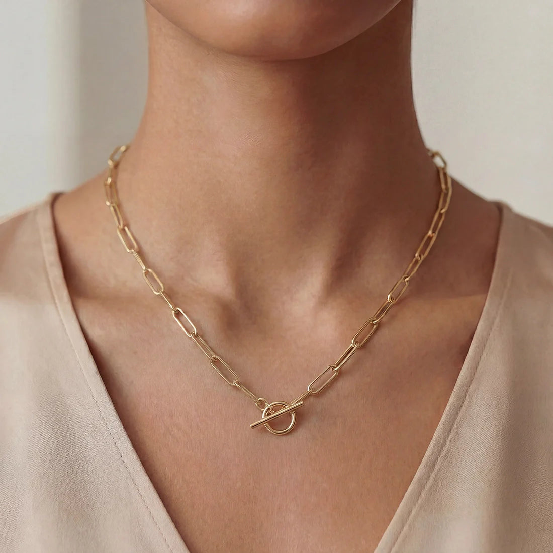 14K Gold-Plated Toggle Paperclip Necklace